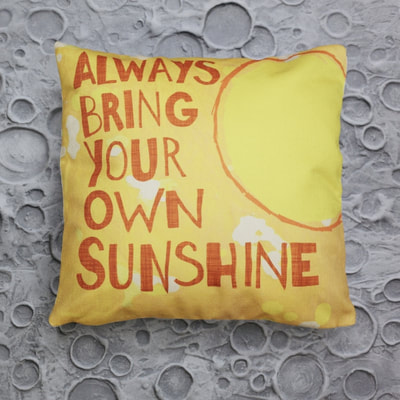 Boys Decorative Throw Pillow in a Space Theme - Always Bring Your Own Sunshine.  An inspirational quote pillow case.