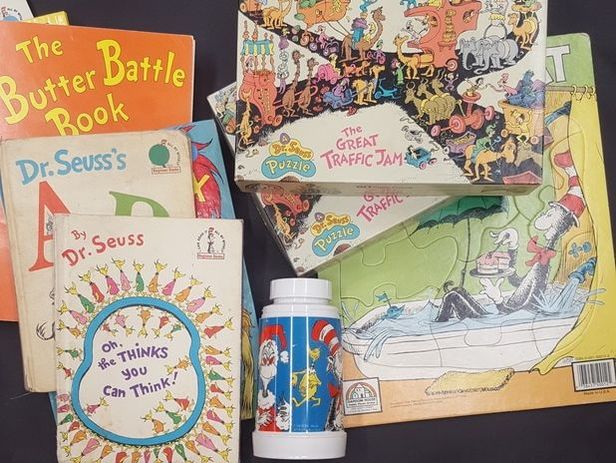 Dr. Seuss puzzles, memorabilia, books and thermos