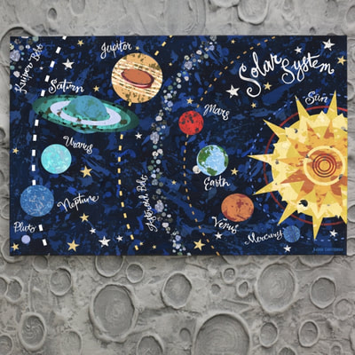 Astronomy and Celestial Art and Decor for boys that features the solar system, earth and the sun.