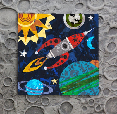 Fly to the moon and beyond with this wall art decor canvas and print by Aaron Christensen.  It's perfect for boys rooms and the nursery.