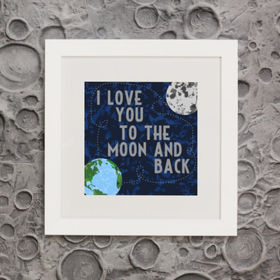Need nursery design ideas for boys in a space theme.  Look no further than my Cosmos Collection featuring this framed print "I love you to the moon and back".