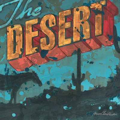 Wall Art Hanging that captures silhouettes of the desert with bold movie type typography