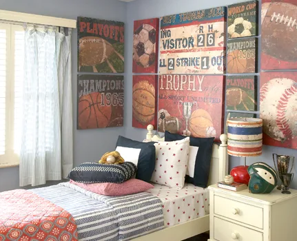 Vintage Baseball Bedroom featuring art by Aaron Christensen
