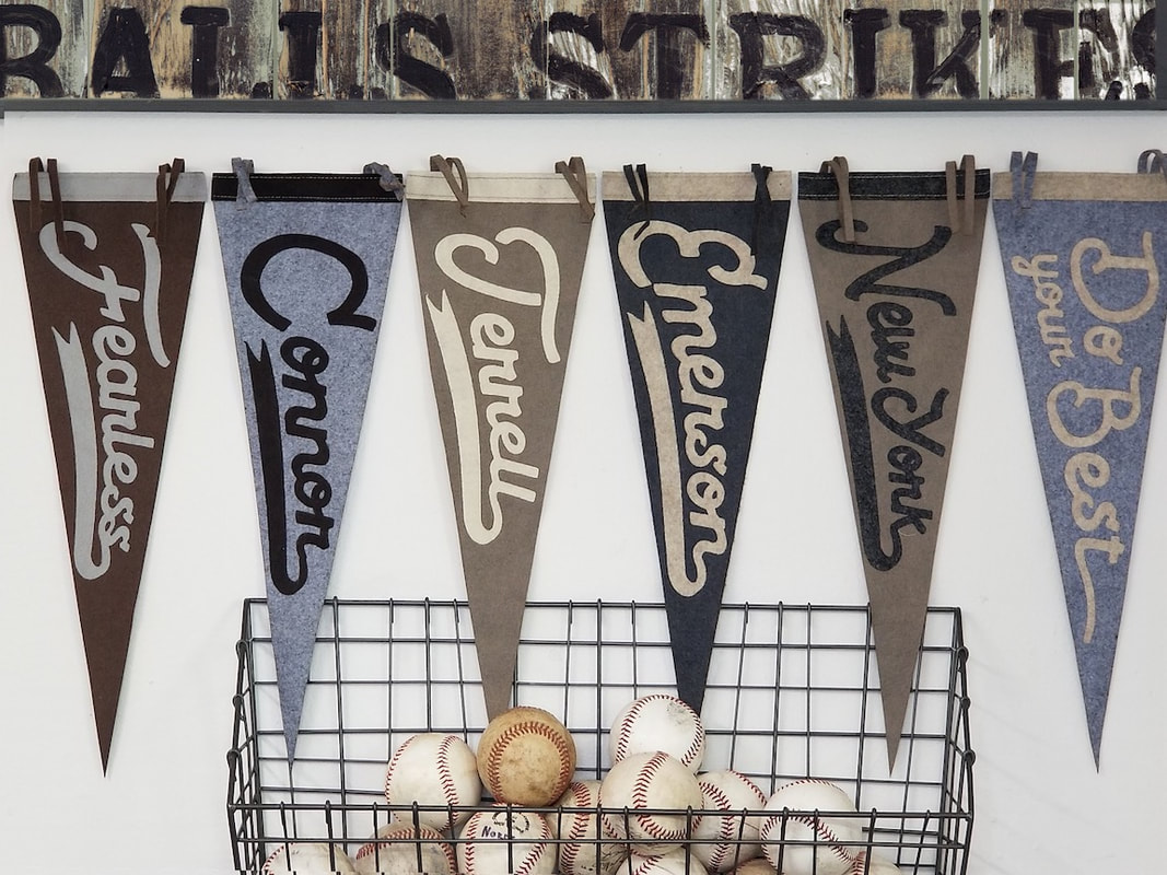 Personalized Pennants with a vintage baseball feel.