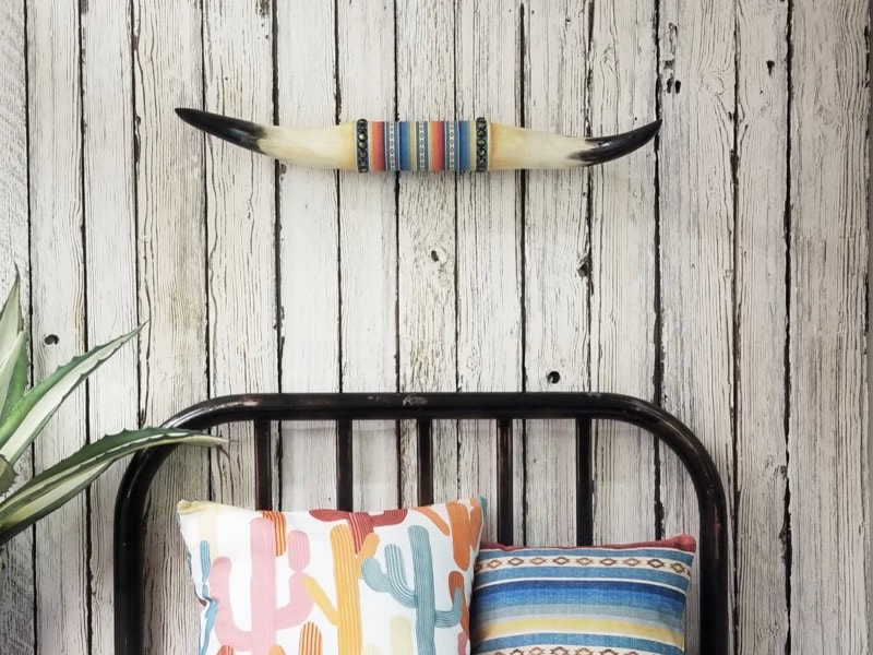 Studio made Steer Horns Wall Decor by Aaron Christensen featuring faux horns and Aaron's fabric.
