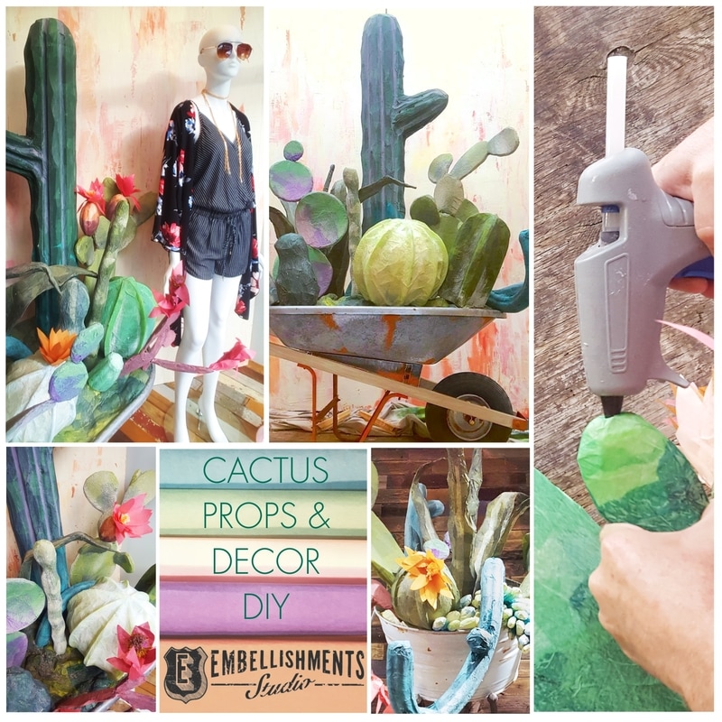 DIY - Create fun cactus decor.   Using kickboards and fun noodles for a summer window display