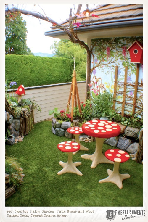 Kids fairy garden built on a rooftop patio by Aaron Christensen Embellishmentsstudio.com