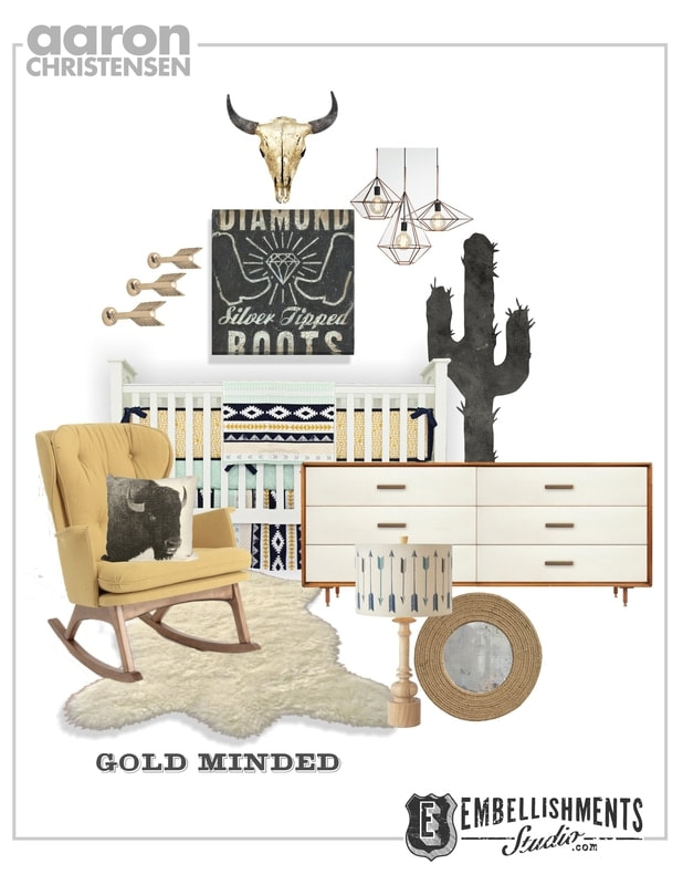 Farmhouse Southwestern Cowboy Inspired Nursery Design Board featuring Diamond Silver Tipped Boots by Aaron Christensen