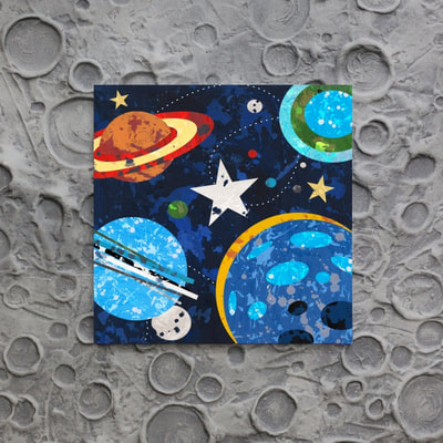 Cosmos Planet and Stars Wall Art print and canvas for boys rooms and the nursery.